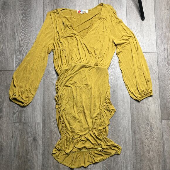 Free People Beach Miami Ruched Mini Dress Tea Leaf V Neck Party Mini Dress L - Picture 2 of 13